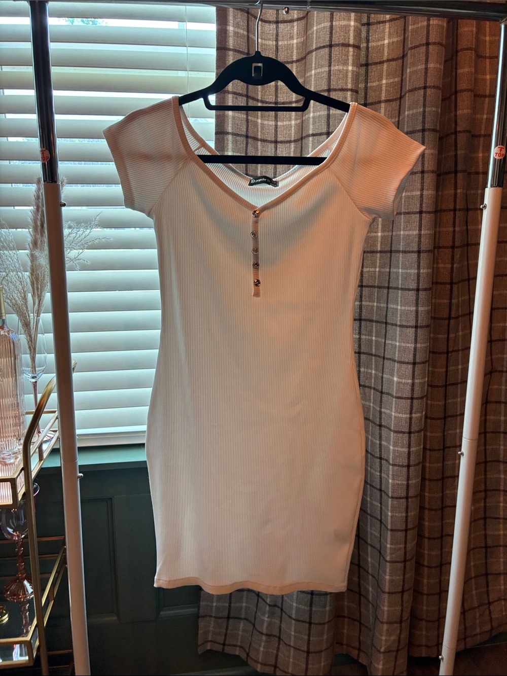 Ribbed Ivory Short Sleeve Henley Dress